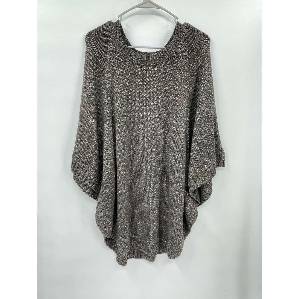 Cabi L Poncho Sweater Womens Grey Metallic Knit Side Button Marled 4247